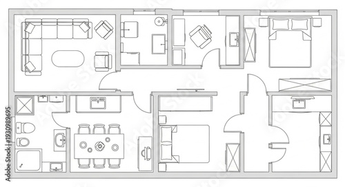 Architectural floor plan of a modern apartment layout.