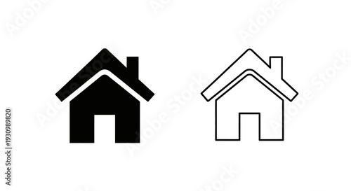 Schilderij op canvas Minimalist house icons simple home symbols black and white line art Vector