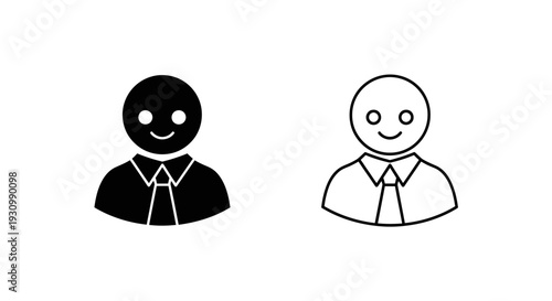 Two cartoon characters in formal attire, one black and one white, smiling and standing side by side Vector