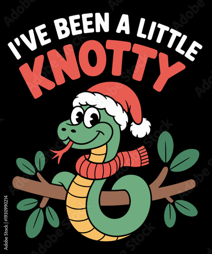 Cute Snake A Little Knotty Santa Hat Merry Christmas