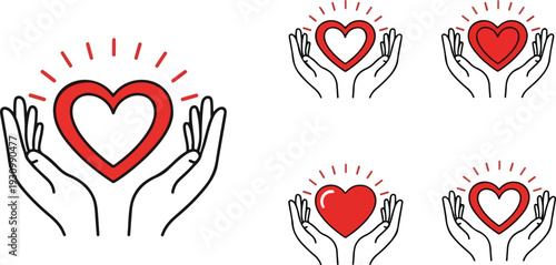 A romantic pink and red vector illustration featuring a heart with wings held in hands, a symbolic silhouette design perfect for a wedding celebration or Valentine card