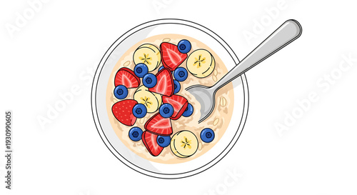 Bowl of Oatmeal with Fresh Fruits.