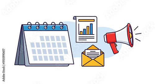 Calendar Megaphone Graph Envelope Office Tools.