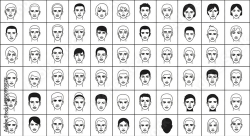 Collection of Diverse Human Faces Sketches and Illustrations.