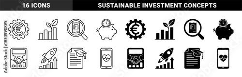 Hybrid financial and growth icons merging euro currency with industrial gears and organic plants for sustainable banking and investment concepts