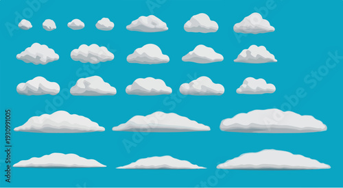 Seamless blue sky pattern featuring a cartoon vector illustration set of bright summer clouds for a nature wallpaper design