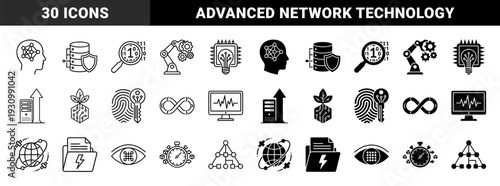 Linear and solid hybrid technology symbols merging artificial intelligence with industrial automation and global data security for digital infrastructure