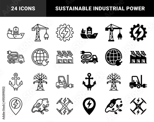 Sustainable industrial logistics and green energy hybrid symbols featuring electric transport infrastructure and renewable power integration