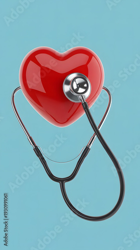 Red heart with stethoscope on blue background