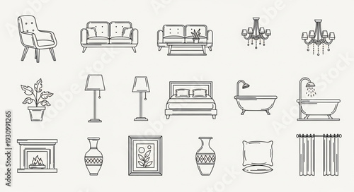 Collection of Hand Drawn Furniture and Home Decor Items.