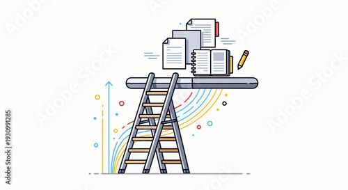 Ladder reaching documents on a table.