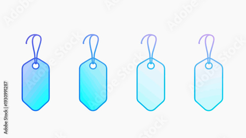 Four gradient blue price tags, each with a loop and a rounded bottom