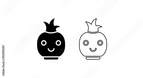 Cute black and white emoji characters with smiles and crowns Vector