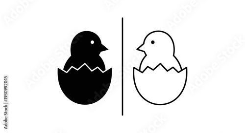 Black and white chick hatching from eggs symbol concept design illustration Vector