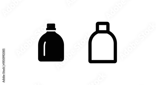 Two bottles, bottles, bottle, liquid, container, plastic, drink, water, beverage, storage, packaging, squeeze, dispenser, cap, black, white Vector