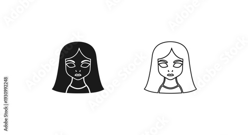 Two cartoon characters with different hairstyles and expressions, one with dark hair and the other with light hair. Vector