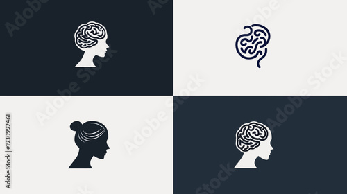 A montage showcasing four minimalistic human profile illustrations with variations in style