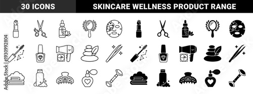 Hybrid beauty and wellness line icons featuring dual outline and solid styles with floral merged elements for luxury salon and spa branding