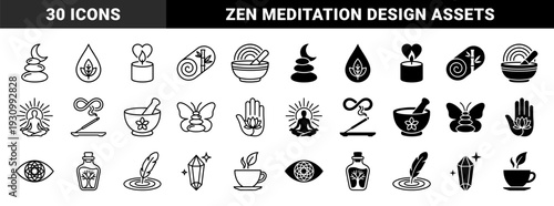 Spiritual wellness hybrid symbols merging meditation figures with organic elements such as lotus flowers crystals incense and sacred geometry