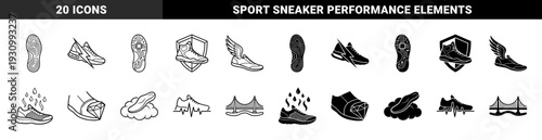Athletic footwear technology symbols featuring hybrid shoe designs with lightning bolts wings diamonds clouds and circuit board sole patterns