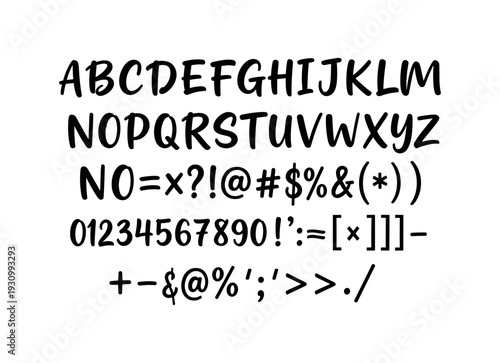 Bold comic style font with uppercase alphabet, numbers, and symbols