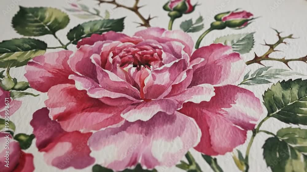 custom made wallpaper toronto digitalWatercolor painting of pink roses with leaves on white paper