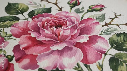 Wallpaper Mural Watercolor painting of pink roses with leaves on white paper Torontodigital.ca