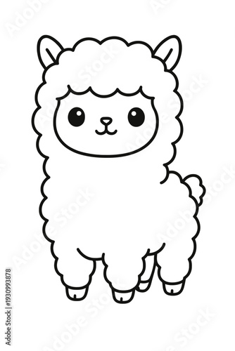 cute happy baby alpaca cartoon character on a farm illustration