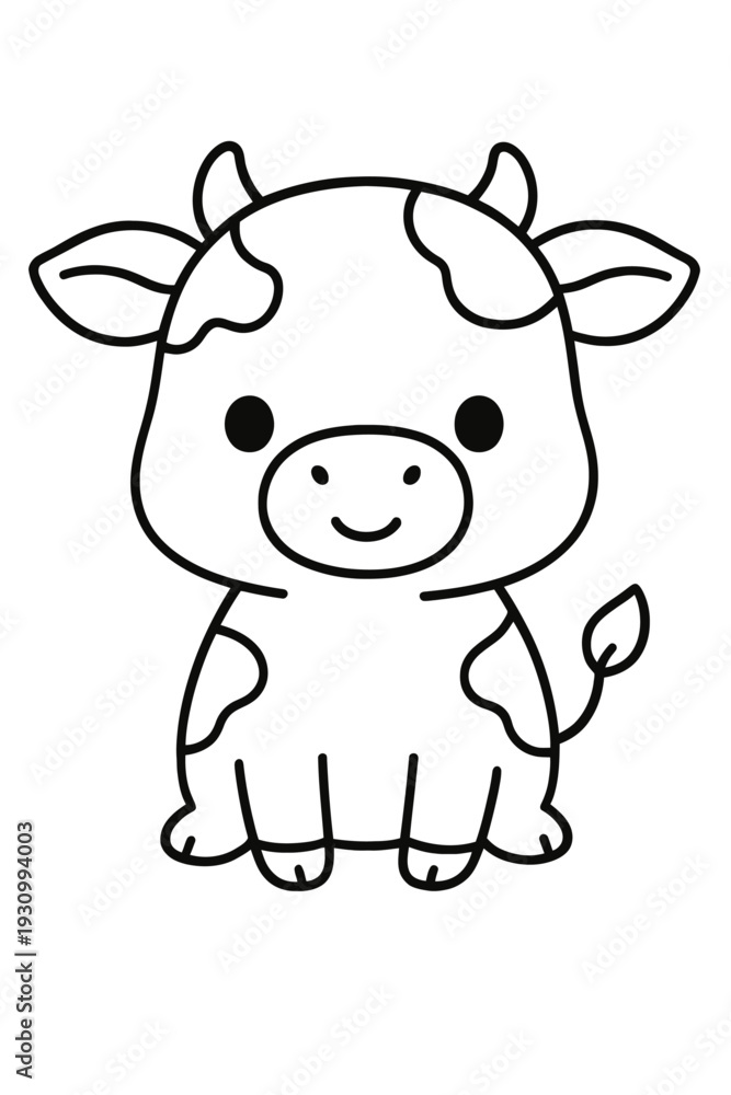 Fototapeta premium Funny cute cow cartoon character smiling on a farm illustration