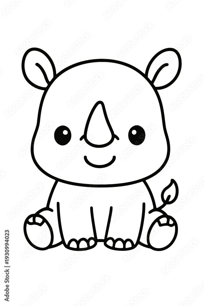 Fototapeta premium Coloring book cute baby animals rhiono cartoon illustration