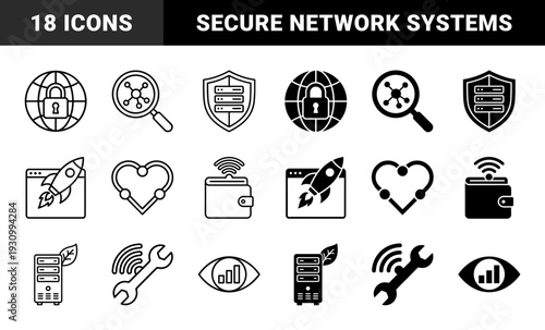 Hybrid digital infrastructure and data security symbols featuring server nodes with organic leaves rocket launch browser and secure global networking