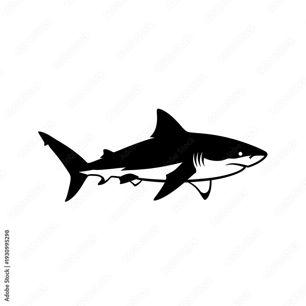 Obraz premium Black silhouette of a shark swimming.