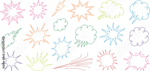Set of 20 Colorful Comic Speech Bubbles and Explosion Shapes Vector