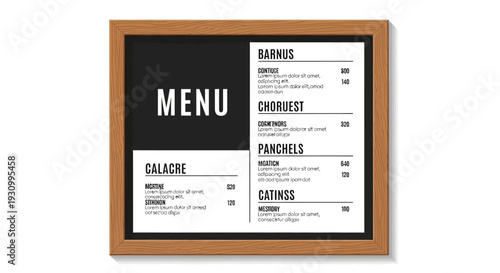 Framed Restaurant Menu Board.