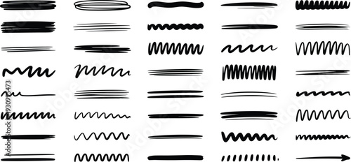 Set of 40 Black Hand Drawn Underline Elements Vector