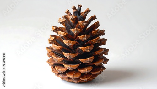 Close-up of a brown pine cone on white background.