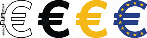 Set of 4 Euro currency symbol icons vector