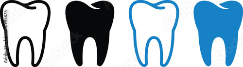 Set of 4 Tooth Icons Vector in Outline and Solid Styles