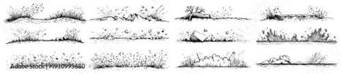 Large collection of ground impact dust and dirt splash effect sketches for animation