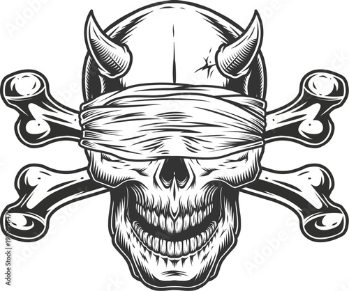 Blindfold Devil Skull With Crossbones Gothic Tattoo Vintage Engraving
Horned Skull Crossbones Blindfold Dark Gothic Tattoo Illustration
Demonic Skull With Crossbones Blindfold Vintage Gothic Horror 