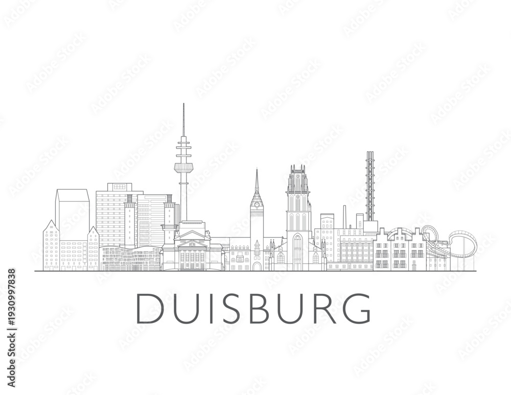 Fototapeta premium Duisburg Germany skyline urban cityscape illustration drawing with landmarks