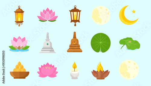 Collection of Buddhist Symbols and Icons.