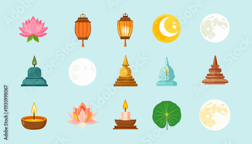 Collection of Buddhist Symbols and Icons.