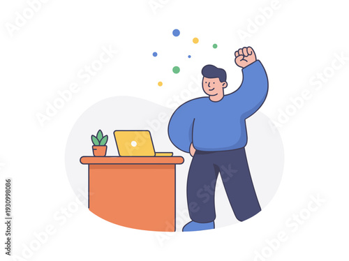Man celebrating at his office desk.