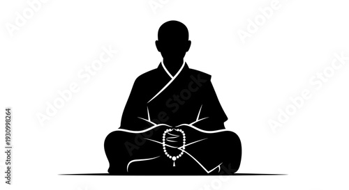 Man Meditating in Lotus Position Silhouette.
