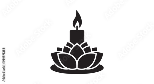 Black Lotus Flower Candle Illustration Design.