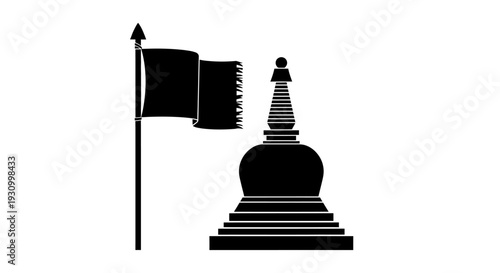 Buddhist Stupa Monument with Prayer Flag.