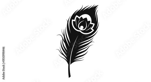 Black and White Feather with Lotus Design.