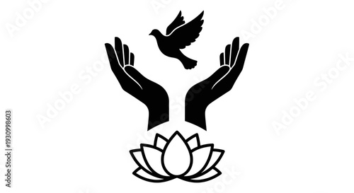 Hands Releasing Dove Above Lotus Flower.