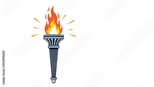 Classic silver torch featuring a bright burning flame with orange and yellow glows isolated on a clean white background.